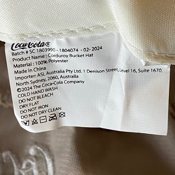 Coca-Cola Corduroy Bucket Hat Beige Embroidered Logo Unisex One Size NWOT - Picture 4 of 4